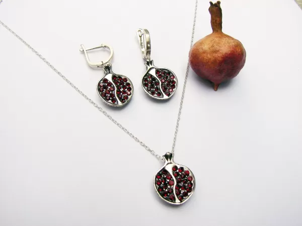 Sterling Silver Pomegranate Pendant and Earrings