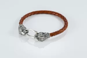 Lion Leather and Sterling Silver Cuff Bracelet for Men