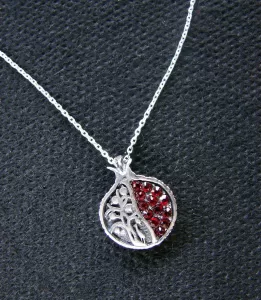 Pendant Pomegranate and Tree of Life Sterling Silver 925 with Red Zircons