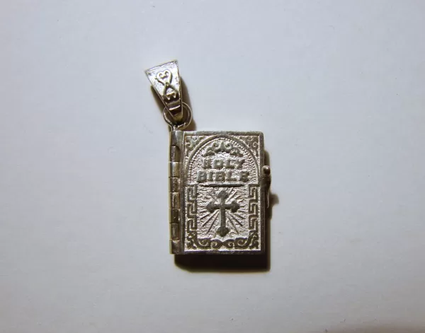 Lord's Prayer Our Father in English, Silver Miniature Prayer Book Pendant