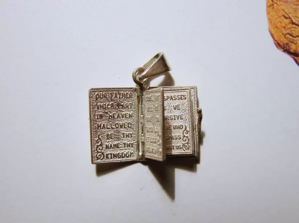 Lord's Prayer Our Father in English, Silver Miniature Prayer Book Pendant