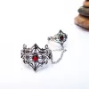 Sterling Silver Red Zirconia Elegant Double Ring