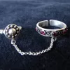 Double Chain Adjustable Multi-Finger Linked Rings, 925 Sterling Silver