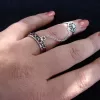 Double Chain Adjustable Multi-Finger Linked Rings, 925 Sterling Silver