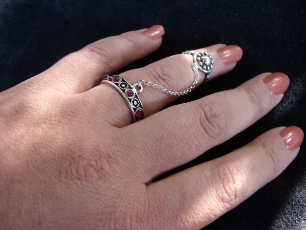 Double Chain Adjustable Multi-Finger Linked Rings, 925 Sterling Silver