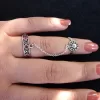 Double Chain Adjustable Multi-Finger Linked Rings, 925 Sterling Silver