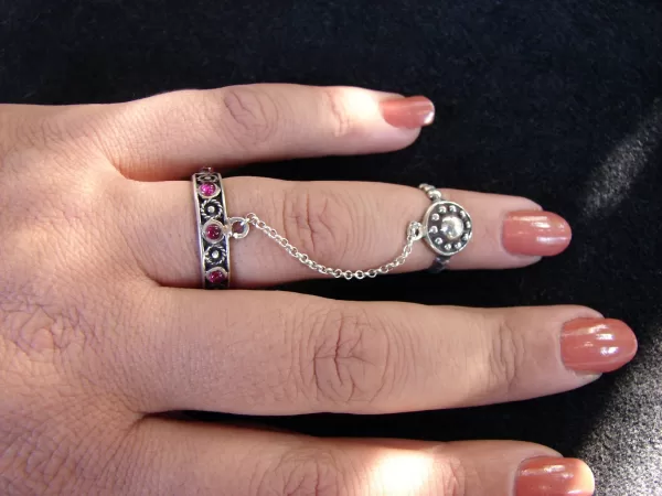 Double Chain Adjustable Multi-Finger Linked Rings, 925 Sterling Silver