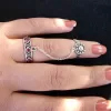 Double Chain Adjustable Multi-Finger Linked Rings, 925 Sterling Silver