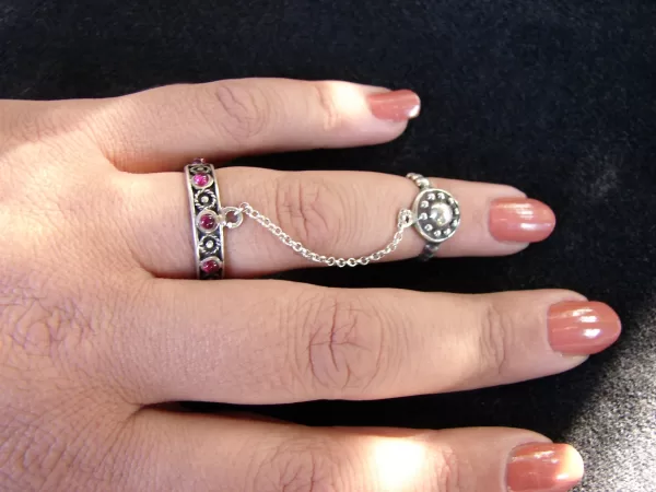 Double Chain Adjustable Multi-Finger Linked Rings, 925 Sterling Silver