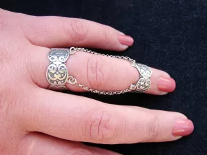 Wide Silver Double Ring, Adjustable Multi-Finger Rings