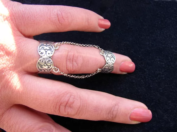 Wide Silver Double Ring, Adjustable Multi-Finger Rings