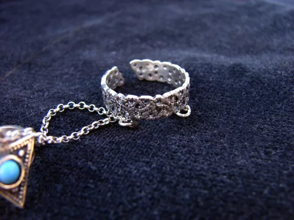 Triangle, Silver Double Ring Chain Linked