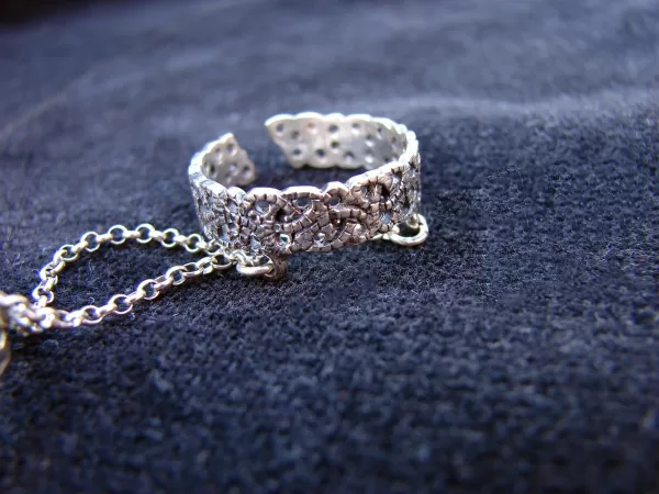 Triangle, Silver Double Ring Chain Linked