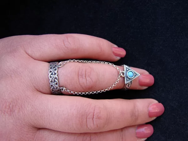 Sterling Silver Triangle Chain Linked Double Ring