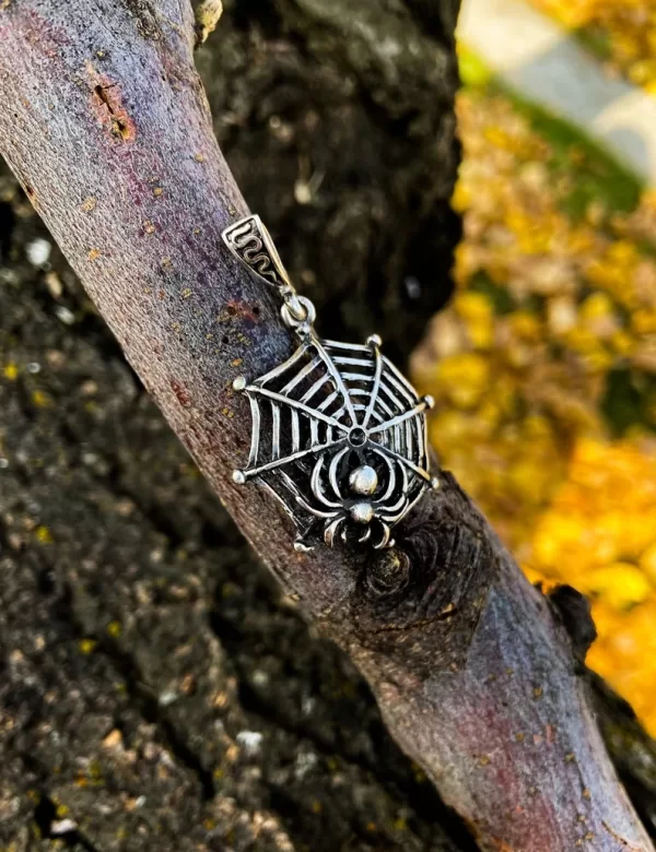 Sterling Silver Spider Web Pendant