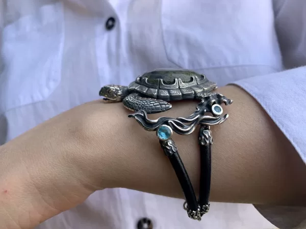 Sterling Silver Sea Turtle Statement Bracelet