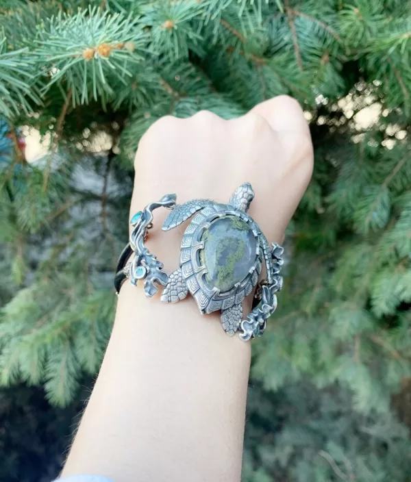 Sterling Silver Sea Turtle Statement Bracelet