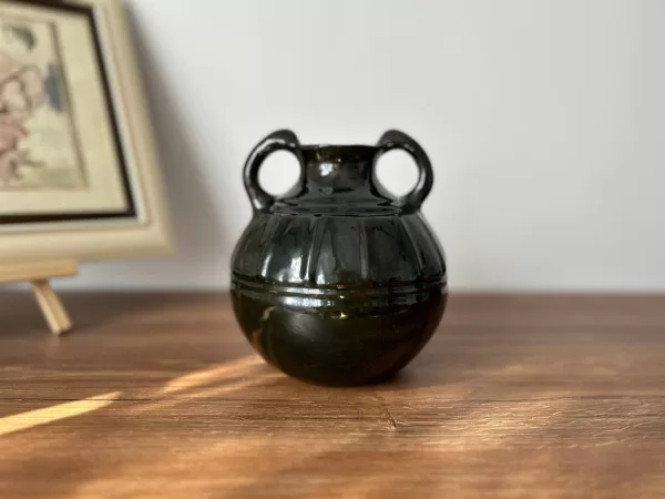 Author's Historical Ceramic Melon-Shaped Jug with Two Handles and Vertical Grooves