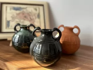 Author’s Historical Ceramic Melon-Shaped Jug with Two Handles and Vertical Grooves