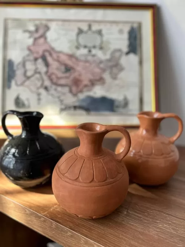 Author's Historical Ceramic Jug with Ornament-One Handle and Trefoil Neck