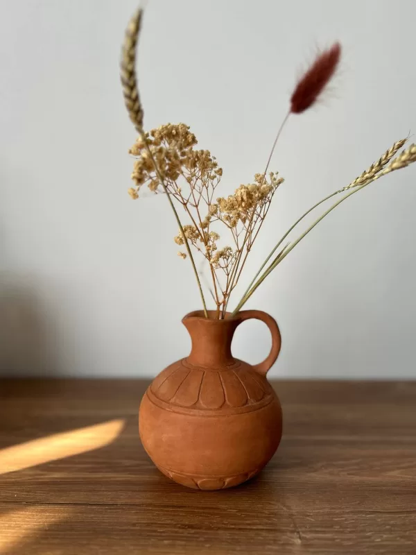 Author's Historical Ceramic Jug with Ornament-One Handle and Trefoil Neck