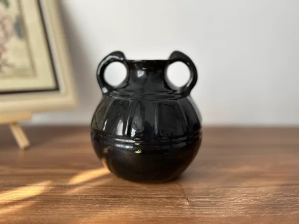 Author's Historical Ceramic Melon-Shaped Jug with Two Handles and Vertical Grooves