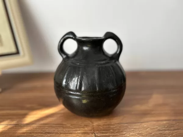 Author's Historical Ceramic Melon-Shaped Jug with Two Handles and Vertical Grooves