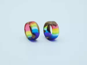 Rainbow Apricot Wood and Resin Ring (Discount for 2 Rings)