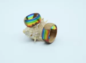 Rainbow Apricot Wood and Resin Ring (Discount for 2 Rings)