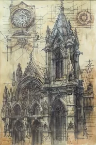 Gothic Church Painting-Marker and Watercolor