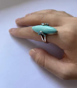 Long Turquoise and Sterling Silver Ring