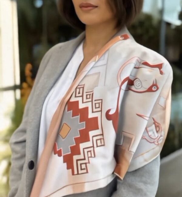 Armenian Red Carpet Pattern and Bird-Letter Silk Scarf