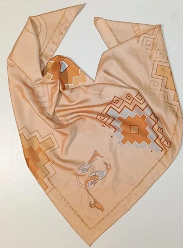 Armenian Alphabet and Carpet Pattern Cream Silk Scarf