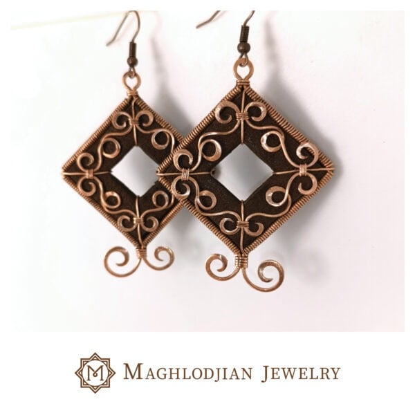 Copper Wire Diamond Shaped Earrings