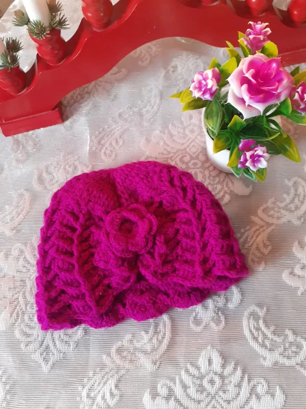 Pink Rose Crochet Beanie for Girls