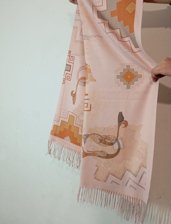 Light Pink Cashmere Scarf with Armenian Bird Letter and Carpet Motifs