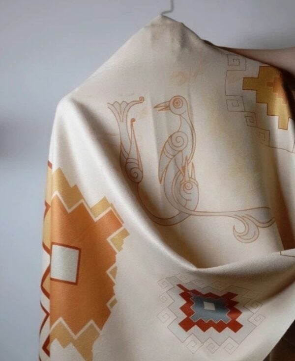 Milky Cashmere Armenian Bird Letter and Carpet Motif Scarf