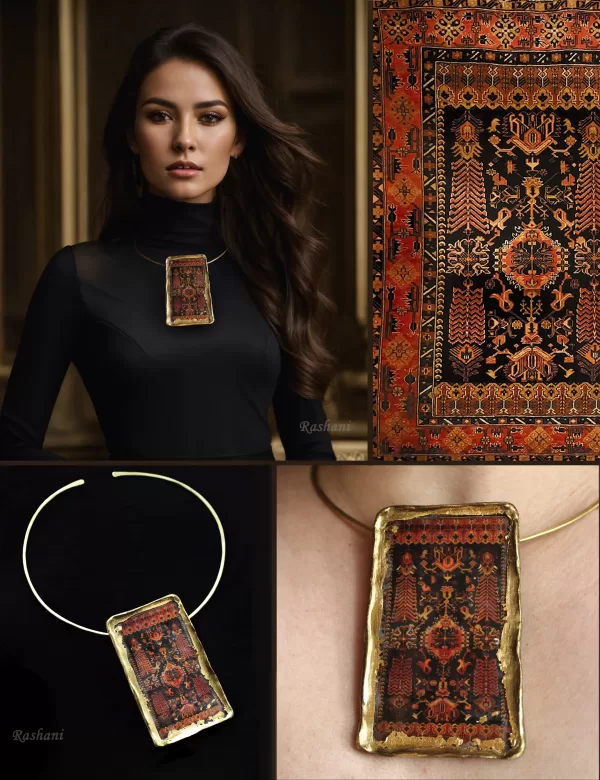 Hand Painted Antique Armenian Carpet Necklace