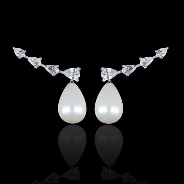 Gohar Earrings - Silver, Pearl and Zirconia