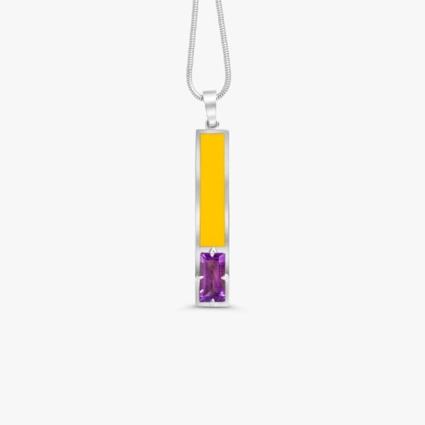 Pendant with Natural Amethyst Stone and Enamel (Model L0041KU)