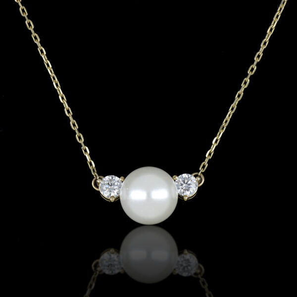 Sona Necklace- 14 K Gold, Imitation Pearl and Zirconia